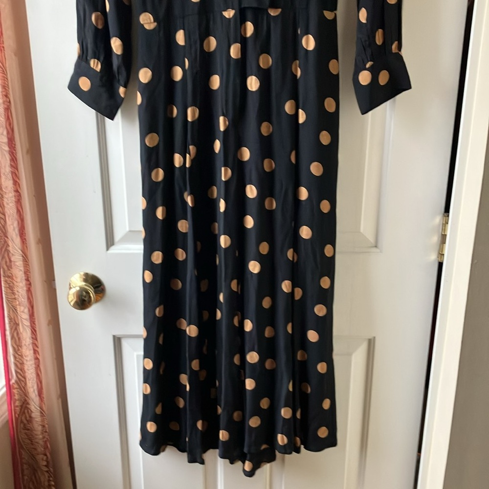 Anthropologie Loveland Wide-Leg Jumpsuit Polka Dots Black/Tan Size 4 - Picture 9 of 16